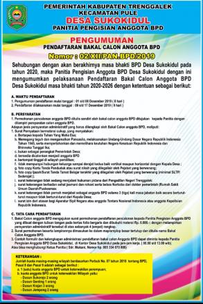 PENDAFTARAN CALON ANGGOTA BPD DESA SUKOKIDUL TAHUN 2020 - 2026